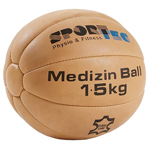 Sport-Tec Medizinball Fitnessball Gewichtsball Rehaball aus Echtem Leder 22 cm, 1,5 kg von Sport-Tec