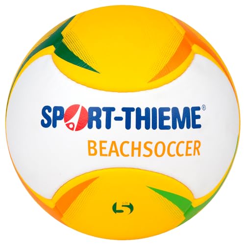 Sport-Thieme Beachsoccer Ball | Hochwertiger Strandfußball in Größe 4 o. 5 | Versiegelte Handnähte, Weich kaschiert, Wetterfest, Formbeständig | 4-lagige Oberfläche, Latexblase | Weiß-Gelb von Sport-Thieme