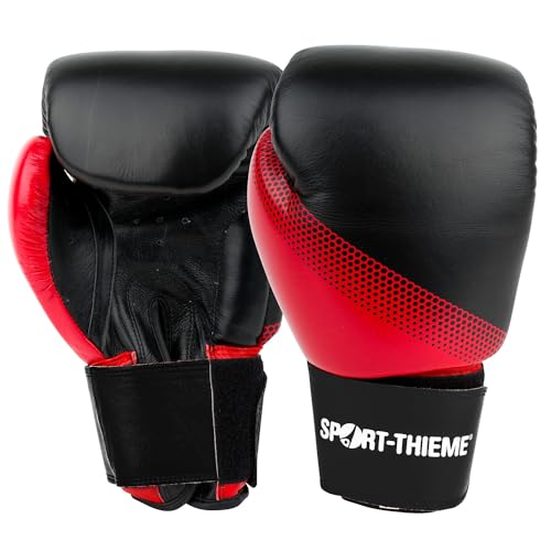 Sport-Thieme Boxhandschuhe Sparring | Schwarz-Rot | Gewicht: 10 oz. | Trainingshandschuh für alle Altersklassen | Aus PU | Atmungsaktive Hand-Innenseite von Sport-Thieme