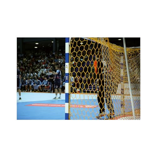 Handballtornetz WM | Kleinfeldtornetz | Elastische Randleine | Einfacher Auf- und Abbau | Quadratische 10 cm Maschenform | Wabenförmige Maschenform von Sport-Thieme