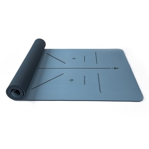 Sport-Thieme Yoga-Matte Slim | Extra dünn, direkter Bodenkontakt | 180x67 cm | Blaugrau-Schwarz | Weiche Oberfläche, Hilfslinien, Wärmeisolierung von Sport-Thieme