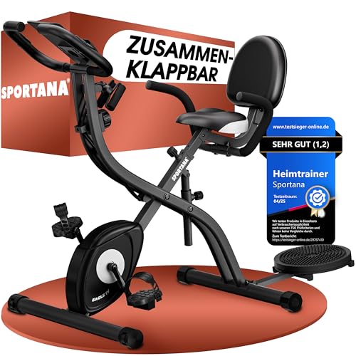 SPORTANA® Heimtrainer Fahrrad EAGLE 4-4in1 Ausdauer Ergometer - Trainings App - Klappbar - LCD Display - Höhenverstellbar - Fitnessbänder - Hometrainer, Fitnessbike, Workout Bike, Indoor Bike von Sportana