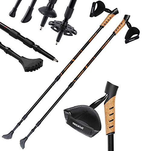 SPORTANA® Nordic Walking Stock Teleskopstock 5 Aufsätze Anti-Shock Federung Wandern Wanderstöcke Trekkingstöcke Orange 2er Set von Sportana