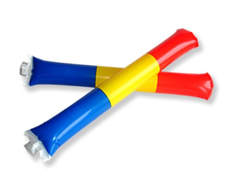 1 Paar (2 Stück) Airsticks / Klatschstangen / Lärmschläger RUMÄNIEN - rot gelb blau (Lärm-Schläger - Applaus-Schlauch - Bäng Bäng / BängBäng - Pong Pong / PongPong) von Sportfanshop24