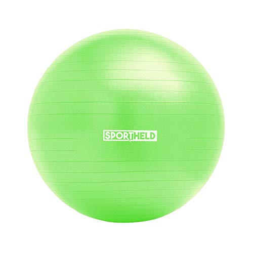 Sportheld® Profi Gymnastikball inkl. Fußpumpe zum Aufblasen | 55cm Durchmesser | Grün | robuster Sitzball & Fitnessball von Sportheld