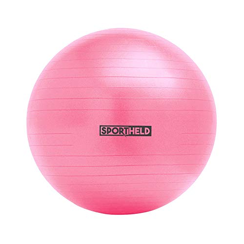 Sportheld® Profi Gymnastikball inkl. Fußpumpe zum Aufblasen | 55cm Durchmesser | Pink/Rosa | robuster Sitzball & Fitnessball von Sportheld