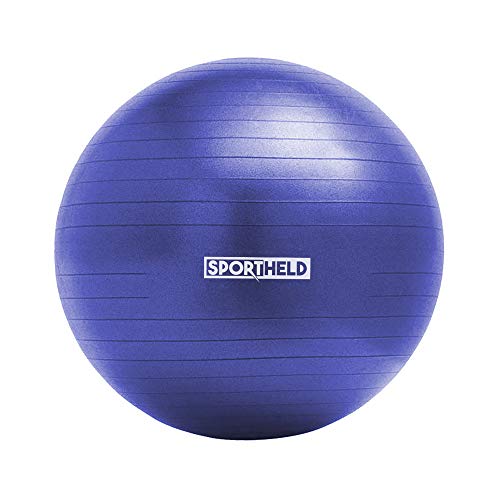 Sportheld® Profi Gymnastikball inkl. Fußpumpe zum Aufblasen | 65cm Durchmesser | Lila/Violett | robuster Sitzball & Fitnessball von Sportheld