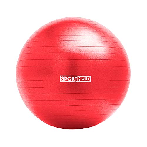 Sportheld® Profi Gymnastikball inkl. Fußpumpe zum Aufblasen | 65cm Durchmesser | Rot | robuster Sitzball & Fitnessball von Sportheld