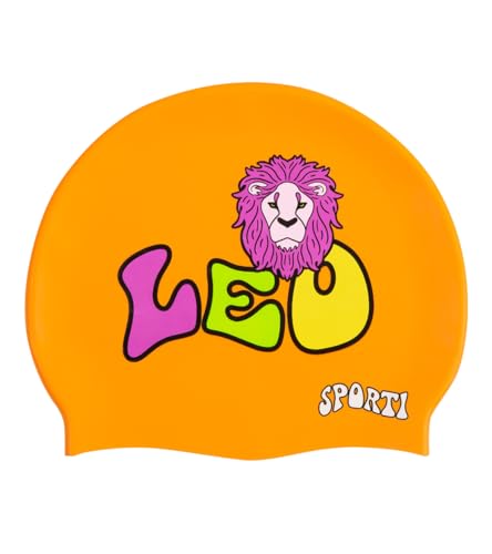 Sporti Groovy Zodiac Leo Silikon-Badekappe, Badekappe für Damen und Herren, mit Sternzeichen, komprimierend und bequem, Löwe von Sporti