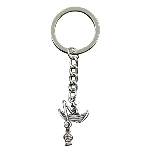 Sportigo ® Angler mit Boot und Fisch Schlüsselanhänger in der Farbe Silber/Angeln Fischen Fischer Fischerboot Geschenkidee Geschenk von Sportigo