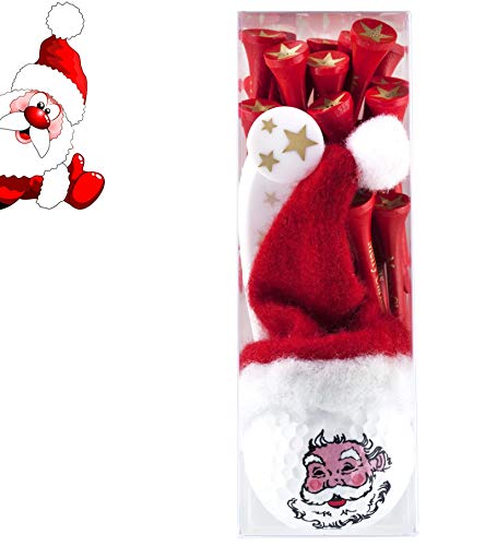 Golfgeschenk / Weihnachtsgeschenk: Golfball SANTA / NIKOLAUS mit Weihnachtsmütze und Weihnachtstees im Christmas-Design von Sportiques