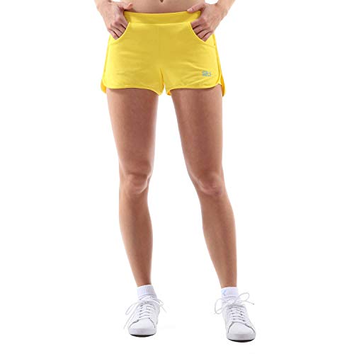 Sportkind Mädchen & Damen Tennis, Volleyball, Sport Shorts 2-in-1 mit Innenhose & Taschen, gelb, Gr. 134 von Sportkind