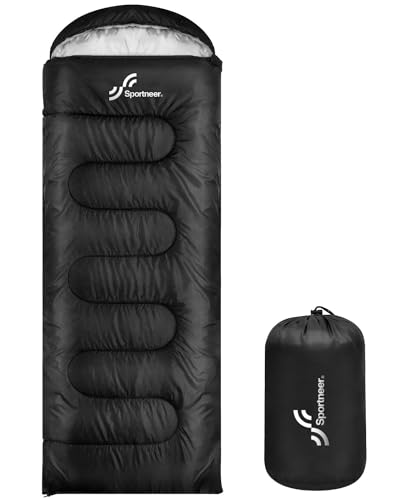 Schlafsack für 3-4 Jahreszeiten (Sommer, Frühling, Herbst, Winter) : Sportneer Schlafsäcke Outdoor Sommerschlafsack Sleeping Bag Tragbar Ultraleicht für Camping Trekking Reise Wandern, Schwarz von Sportneer