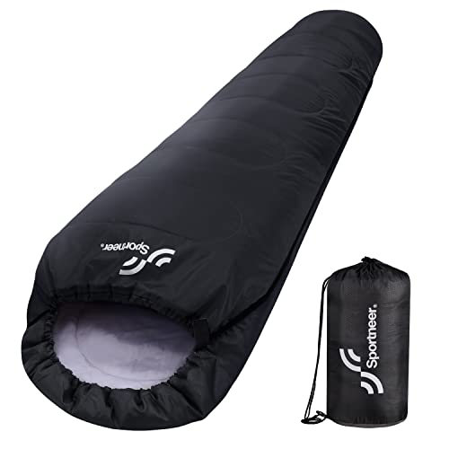 Sommer Schlafsack Outdoor Mumienschlafsack: Sportneer Leichtes Wasserabweisend Schlafsack für Reise Festival Camping Indoor Kleines Packmaß & Ultraleicht, Schwarz von Sportneer