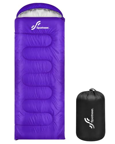 Schlafsack für 3-4 Jahreszeiten (Sommer, Frühling, Herbst, Winter) : Sportneer Schlafsäcke Outdoor Sommerschlafsack Sleeping Bag Tragbar Ultraleicht für Camping Trekking Reise Wandern, Violett von Sportneer