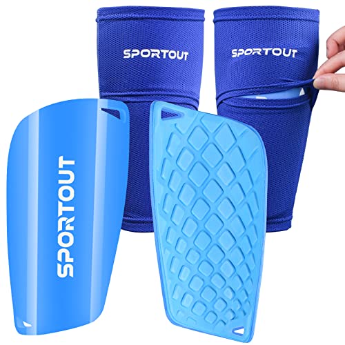 Sportout Erwachsene und Jugend Kinder Fußball Schienbeinschoner,umfassender Schutz für Ihr Bein, mit gepolstertem Knöchelschutz zur Vermeidung von Verletzungen (Blau2, XL) von Sportout