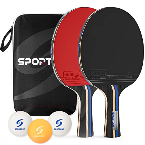 Tischtennisschläger, Tischtennis-Set mit 2 Schlägern und 3 Bällen und Tischtennis-Schläger mit Carry Case(Advanced Play) (Tischtennisschläger) von Sportout