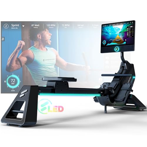 Sportstech Premium Rudergerät für zuhause + 21.5" Touch Display, App mit Live Workouts & Smart Training Kursen, klappbare Rudermaschine mit patentierter LED Technologie, sRow (sRow) von Sportstech