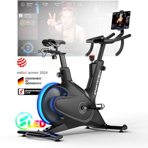 Sportstech sBike Lite - Smartes Heimtrainer Fahrrad mit LED + App mit Live & On-Demand Kursen und 360° Tablet-Halterung für Full Body Workout - Ergometer für effektives Fitness-Training von Sportstech
