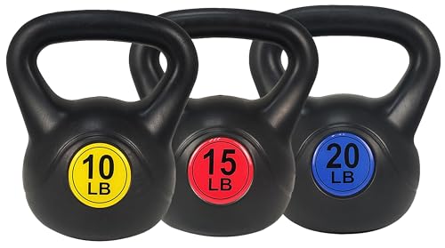 Signature Fitness Kugelhantel mit breitem Griff, Fitnessgewicht, Set mit 3 Stück, inklusive 4,5 kg, 6,8 kg, 9 kg, mehrfarbig von Signature Fitness