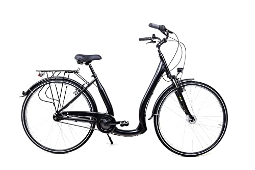 28 Zoll City Bike Damen Fahrrad 7 Gang Tiefeinsteig Rücktritt LED schwarz matt von Sprick