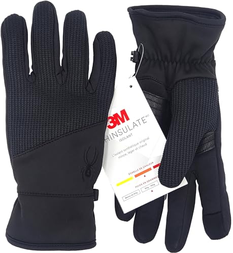 Spyder Core Conduct Handschuhe – 3M Thinsulate, Touchscreen-kompatibel, Leder-Handfläche, 360 Stretch – Schwarz, Größe XL, Schwarz von Spyder