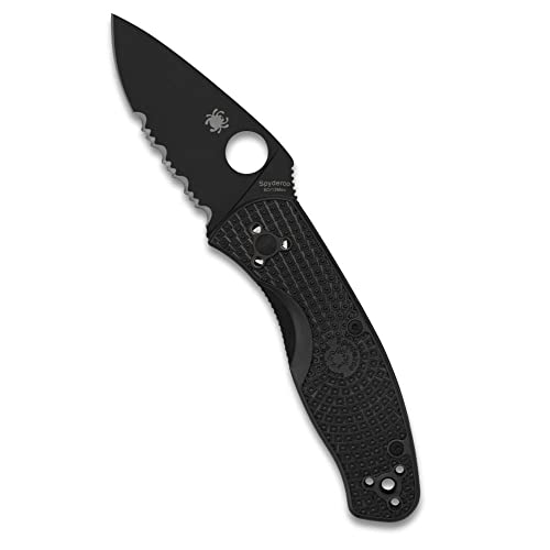 Spyderco Dauerhaftes Messer, komplett schwarz, halbgezahnt von Spyderco