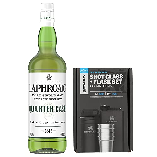 Stanley Matte Black Shot Glass (59ml) + Flachmann (236ml) | BPA-frei + Laphroaig Quarter Cask | Islay Single Malt Scotch Whisky | 48 Prozent Vol | 700ml | Bundle von STANLEY