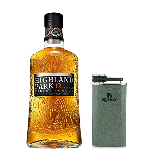 Stanley Classic Wide Mouth Flask 236 ml / 8OZ Hammertone Green - BPA-frei + Park 12 Jahre Viking Honour Single Malt Scotch Whisky – vollmundiger, rauchiger Geschmack, der Whisky mit der Wikinger-Seele von STANLEY