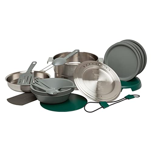 Stanley Adventure Full Kitchen Basecamp Kampingkochset 3,5 Liter - 21-teiliges Camping Kochgeschirr - Edelstahltopf mit Luftdurchlässigem Deckel - Kochset für Rucksacktouren, Wandern und Zelten von STANLEY