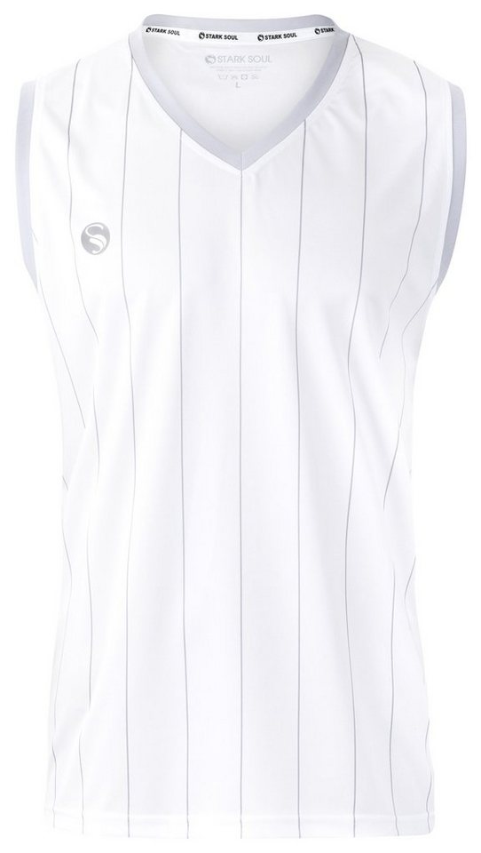 Stark Soul® Trainingsshirt Ärmelloses Sport T-Shirt "Pinstripes" mit V-Ausschnitt mit Logo-Print von Stark Soul®