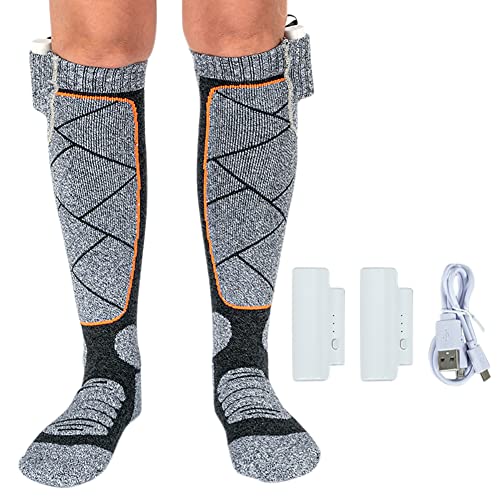 Starnearby Beheizbare Socken,Wärmesocken mit Akku Fußwärmer Herren Damen für Skifahren Angeln Motorrad- oder Wanderausflüge Camping (Grau) von Starnearby