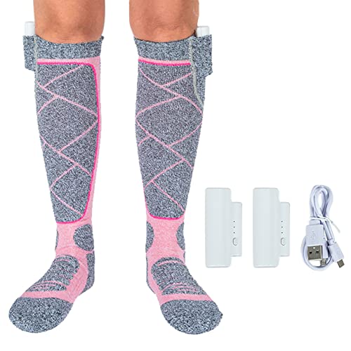 Starnearby Beheizbare Socken,Wärmesocken mit Akku Fußwärmer Herren Damen für Skifahren Angeln Motorrad- oder Wanderausflüge Camping (Rosa) von Starnearby