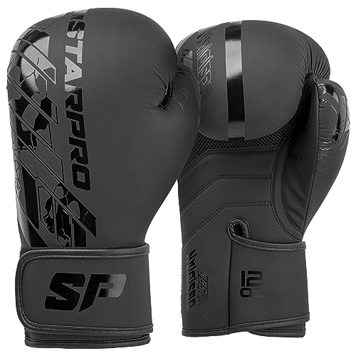 Starpro Black Boxhandschuhe für MMA, Muay Thai und Training - Männer und Frauen für Heimtraining - 8oz 10oz 12oz 14oz 16oz von Starpro