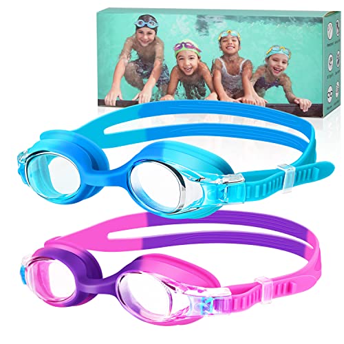 Starweh Schwimmbrille, (2er Pack) Kinderschwimmbrille mit Anti-Fog-Linse, wasserdichte Schwimmbrille, weiche Silikon-Schwimmbrille mit tragbarer Tasche für 3-14 Jahre alte Mädchen Jungen von Starweh