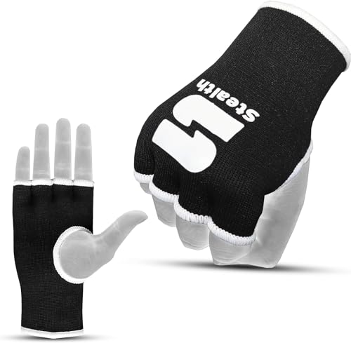 Stealth Sports Boxing Hand Wraps Innenhandschuhe – Premium-Box-Innenhandschuhe – Halbfinger-Boxhandschuhe – Boxhandschuhe mit elastischem Verbandwickel für Kickboxen, Muay Thai, MMA (L/XL) von Stealth Sports
