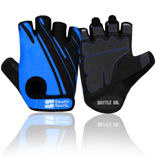 Stealth Sports Fitness-Handschuhe, Gewichtheber-Handschuhe für Damen und Herren, rutschfeste Fitness-Handschuhe, Gepolsterte Trainingshandschuhe, Radfahren, Sporthandschuhe,PX3(Blau,L) von Stealth Sports