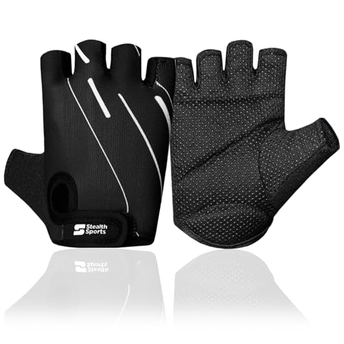 Stealth Sports Fitness-Handschuhe, Gewichtheber-Handschuhe für Damen und Herren, rutschfeste Fitness-Handschuhe, Gepolsterte Trainingshandschuhe, Radfahren, Sporthandschuhe,PX3(Schwarz,S) von Stealth Sports