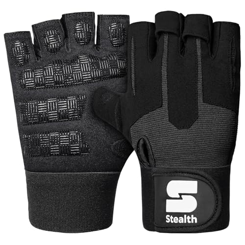Stealth Sports Gewichtheben-Trainingshandschuhe für Herren und Damen, rutschfest, mit Gel gepolsterter Griff, vollständiger Handflächenschutz für, Fitnessstudio, Training, Fitness, R7 (Schwarz, L) von Stealth Sports