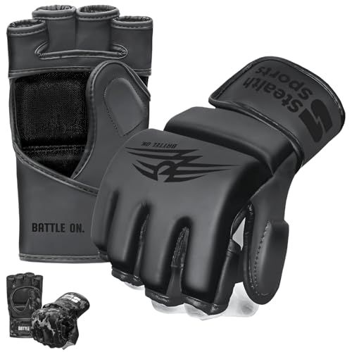 MMA-Handschuhe für Herren und Damen, 12 mm dick – Grappling-Handschuhe aus PU-Leder mit offener Handfläche, Muay Thai, Kickboxen, Sparring, Boxsack, Boxtraining, Käfigkampf, Kampfsport(S) von Stealth Sports