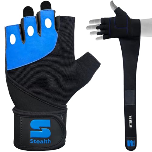 Stealth Sports Trainingshandschuhe mit Handgelenkstütze – gepolsterte Trainingshandschuhe – Fitness-Handschuhe Herren & Damen – Gewichtheber-Handschuhe Training Fitness Bodybuilding,E9(Blau,L) von Stealth Sports