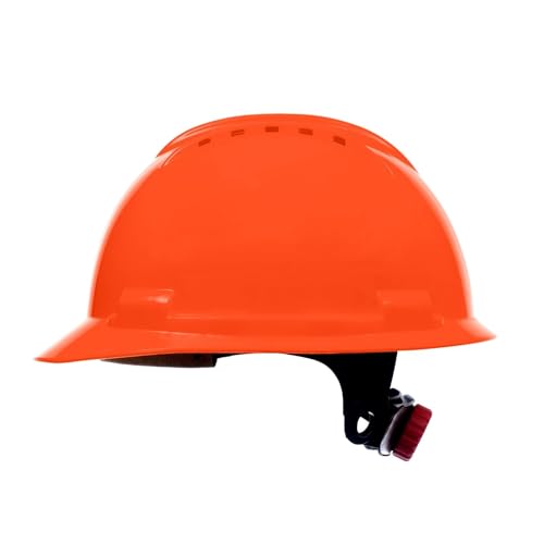 BBU Bauhelm SP200T Schutzhelm Bauarbeiterhelm - EN 397 Zertifiziert, Leicht & Belüftet, HDPE, 4-Punkt-Befestigung, Kurzes Visier, Schraubenverstellung, 348g, Zubehör-Öffnungen Orange von Stenso