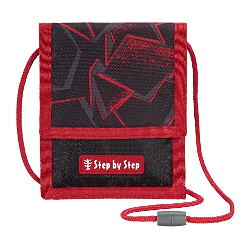 Step by Step Brustbeutel Ninja Yuma, schwarz-rot, mit Sichtfenster, Münzfach mit Reißverschluss, Schlüsselbefestigung, zum Umhängen, für die 1. bis 4. Klasse von Step by Step