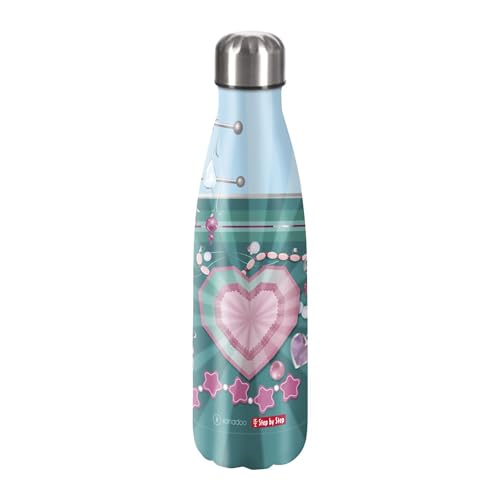 Step by Step Isolierte Edelstahltrinkflasche „Glitter Heart Hazle, blau - rosa, Herz, für kohlensäurehaltige Getränke, auslaufsicher, Schraubverschluss, 100% recycelbar, Schule & Freizeit, 0,5 Liter von Step by Step