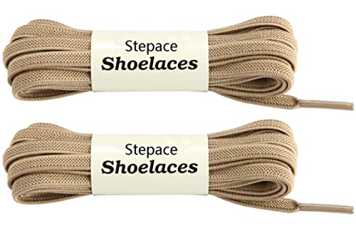Stepace 2 Paar Elastische Schnürsenkel 6 mm Breite Premium Ersatz Flache Schuhbänder für Turnschuhe, Sport, Freizeitschuhe Brown 100 von Stepace
