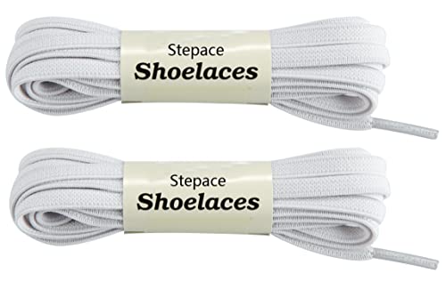 Stepace 2 Paar Elastische Schnürsenkel 6 mm Breite Premium Ersatz Flache Schuhbänder für Turnschuhe, Sport, Freizeitschuhe White 160 von Stepace