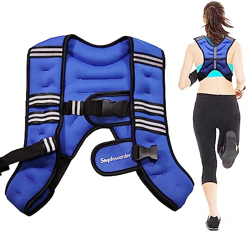 Stepfowarder Gewichtsweste, 3kg / 5kg Trainingsweste mit Reflexstreifen und Verstell-Riemen, Fitnessweste für Krafttraining, Laufen, Cardio und Fitness (5 KG - Blau) von Stepfowarder