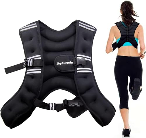 Stepfowarder Gewichtsweste, 3kg / 5kg Trainingsweste mit Reflexstreifen und Verstell-Riemen, Fitnessweste für Krafttraining, Laufen, Cardio und Fitness (5 KG - Schwarz) von Stepfowarder