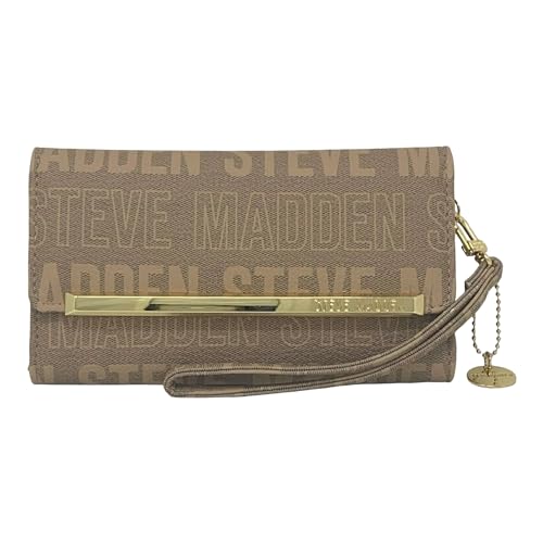 Steve Madden Damen Trifold Wallet, Sand, Einheitsgröße, Logobar Trifold Wallet Wristlet von Steve Madden