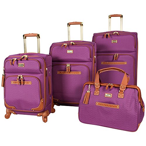 Steve Madden Designer-Gepäckkollektion – 4-teiliges Softside-Koffer-Set, erweiterbar, leicht, Reise-Set beinhaltet eine Tragetasche, 50,8 cm Handgepäck, 61 cm und 71,1 cm Karierte Koffer, violett, von Steve Madden